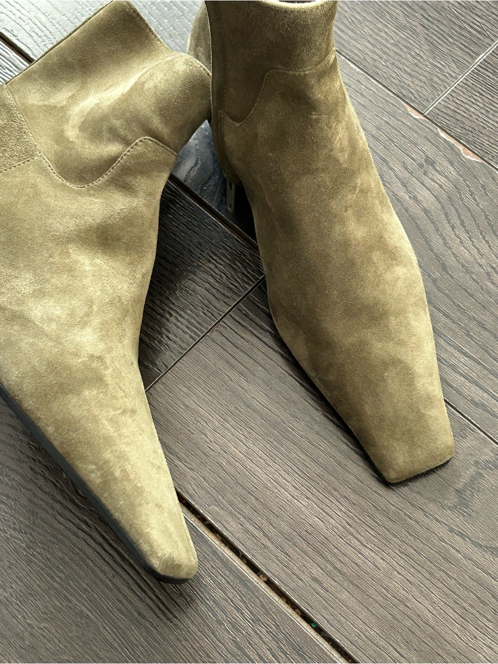Khaite Marfa Olive Green Suede Ankle Boots - 36